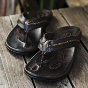 OluKai Mea Ola Men’s Leather Sandals Dark Java in Midland TX