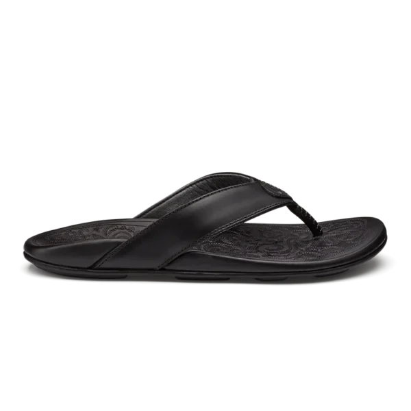 OluKai Mekila Men’s High-Character Leather Sandals Black