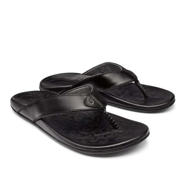 OluKai Mekila Men’s High-Character Leather Sandals Black in Midland TX