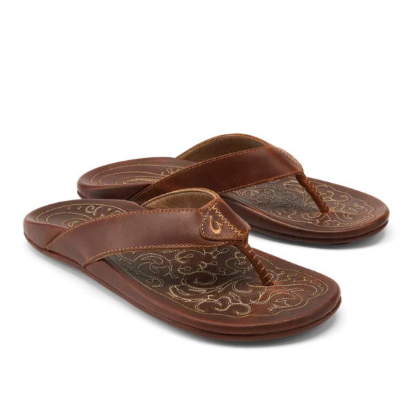 OluKai Mekila Men’s High-Character Leather Sandals Natural