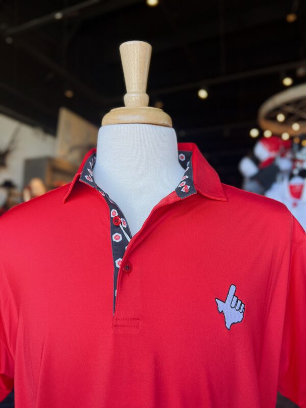 Stag Gameday Red Solid Polo with Basketball Trim Charcoal Hand