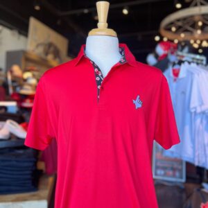 Stag Gameday Red Solid Polo with Basketball Trim Charcoal Hand at Signature Stag
