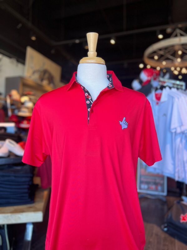 Stag Gameday Red Solid Polo with Basketball Trim Charcoal Hand at Signature Stag