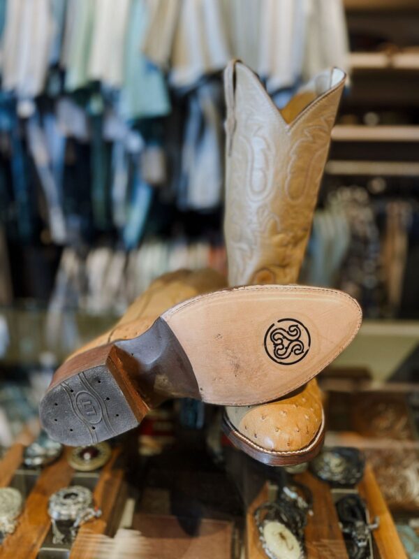 West Tejas Boot Co-Tan Ostrich Round Toe Black Shaft at Signature Stag