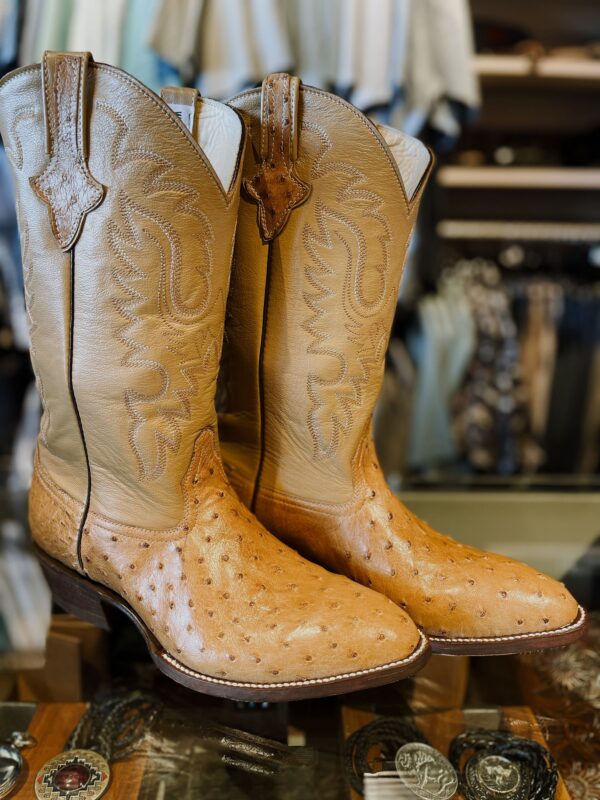 West Tejas Boot Co-Tan Ostrich Round Toe Black Shaft in Lubbock