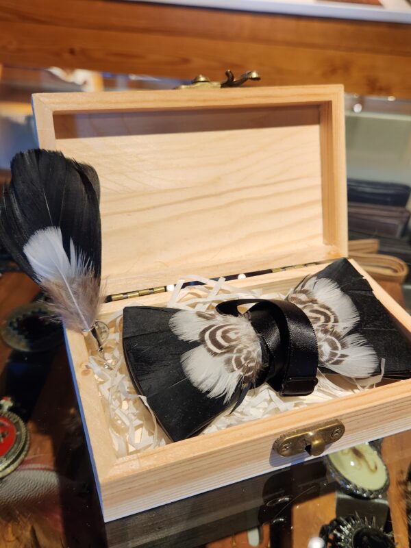 Feather Bowtie and Brooch White and Brown at Signature Stag Fine Menswear