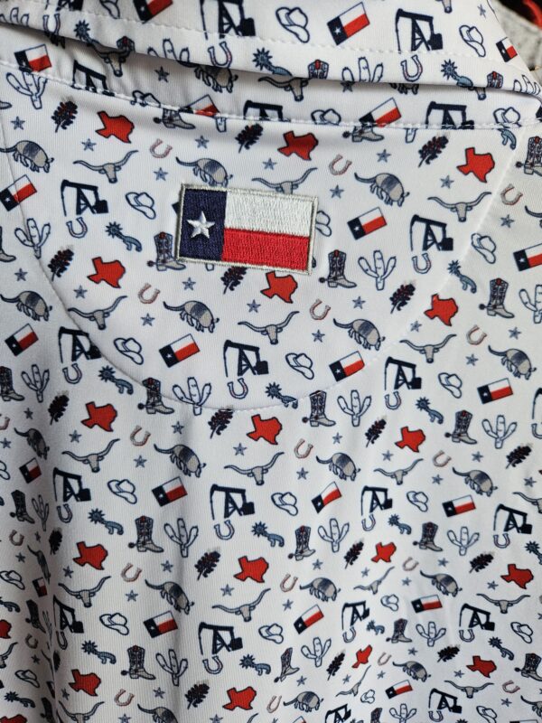 Horn Legend Texas Scene Polo Shirts with Texas Flag in Lubbock Texas