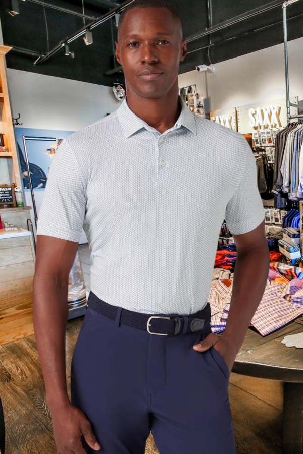 Shop Mizzen + Main Short Sleeve Versa Polo White Triangle Geo at Signature Stag