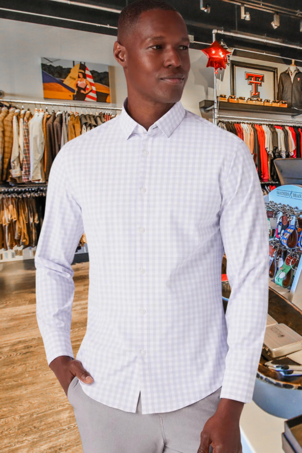 Shop Mizzen + Main Long Sleeve Leeward No-Tuck Lilac Madison Check