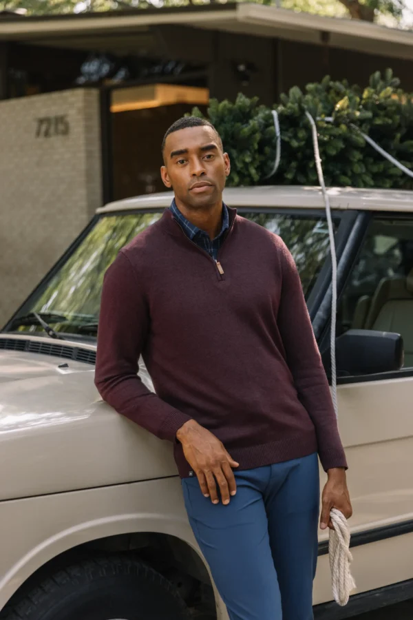 Mizzen + Main Cassady Quarter Zip Plum Heather