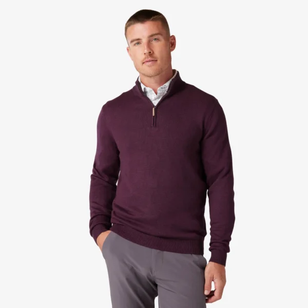 Mizzen + Main Cassady Quarter Zip Plum Heather Signature Stag