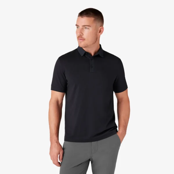 Mizzen + Main Short Sleeve Kent Polo Black Solid Trim Signature Stag