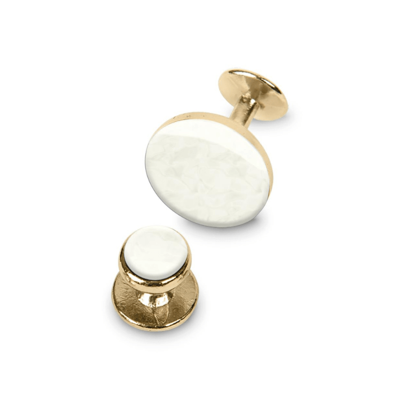 White & Gold Cuff Links for Tuxedo and Suit Rental in Midland and Lubbock TX Signature Stag