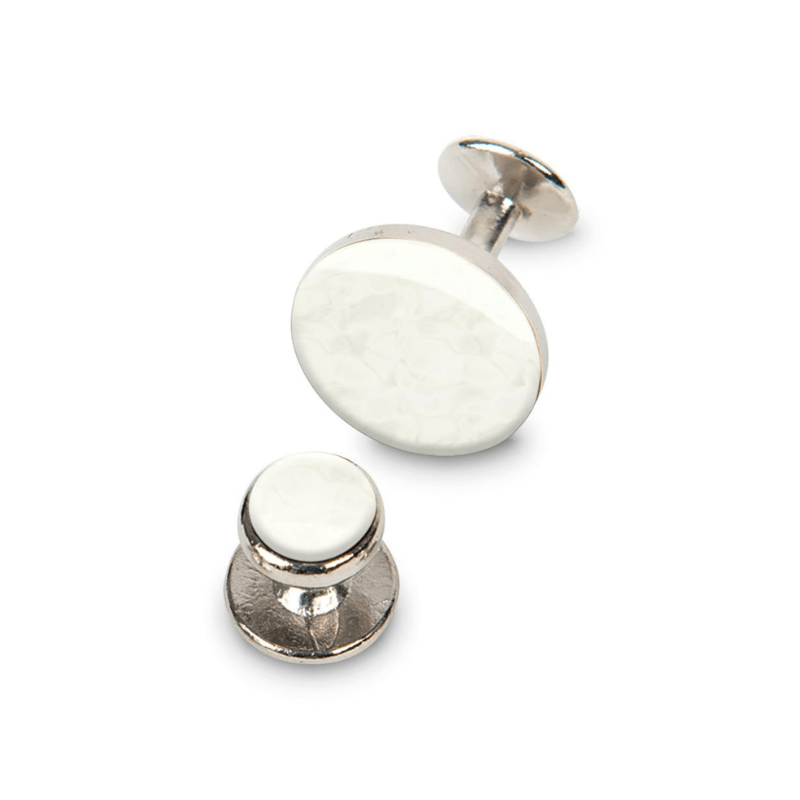 White and Silver Cuff Links for Tuxedo and Suit Rental in Midland and Lubbock TX Signature Stag