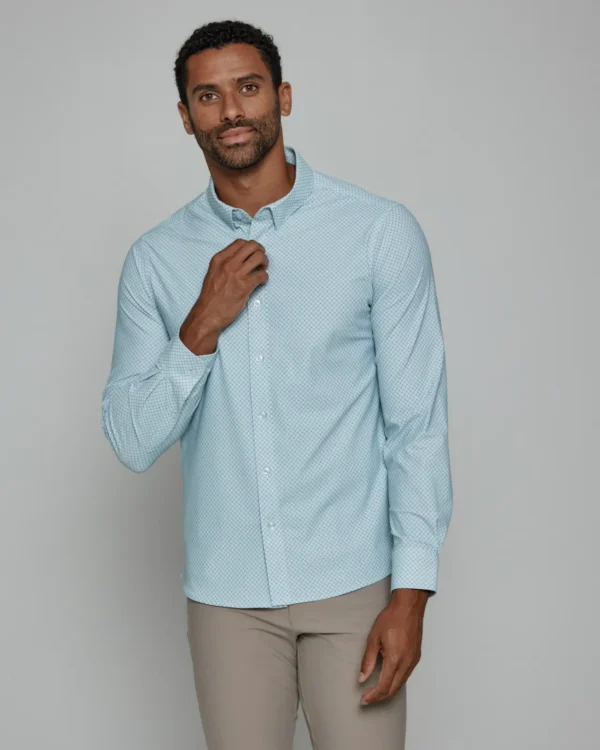 7Diamonds Affleck Long Sleeve Shirt Seafoam Mini Circles