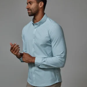 7Diamonds Affleck Long Sleeve Shirt Seafoam Mini Circles Dress Shirt