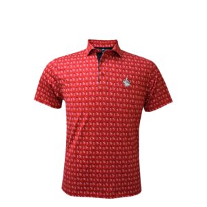 Shop Stag Gameday Red White Black Oil Polo White Hand Black Outline at Signature Stag. Experience comfort and style with men's performance polo shirts in Lubbock and Midland