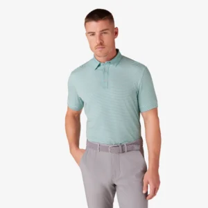 Mizzen + Main Short Sleeve Versa Polo Nile Blue Stripe Golf Shirt