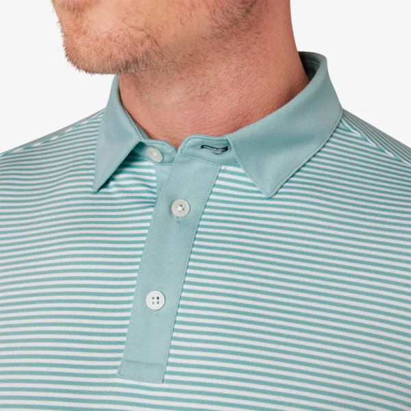 Mizzen + Main Short Sleeve Versa Polo Nile Blue Stripe Golf Shirt Signature Stag