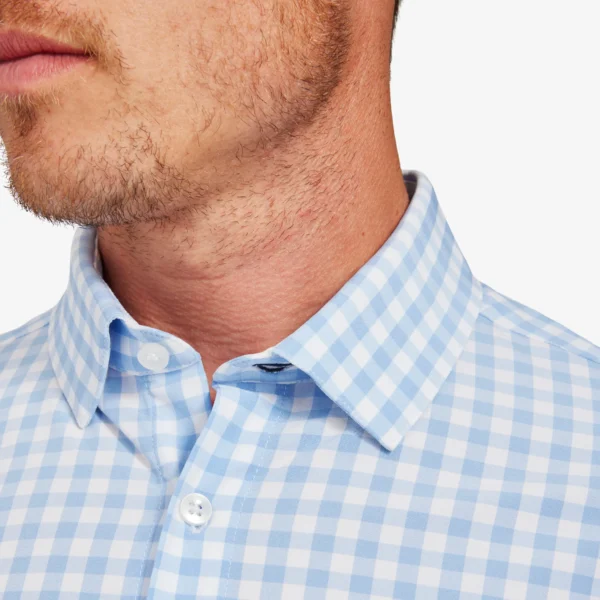 Mizzen+Main Leeward Long Sleeve Light Blue Gingham Signature Stag Menswear