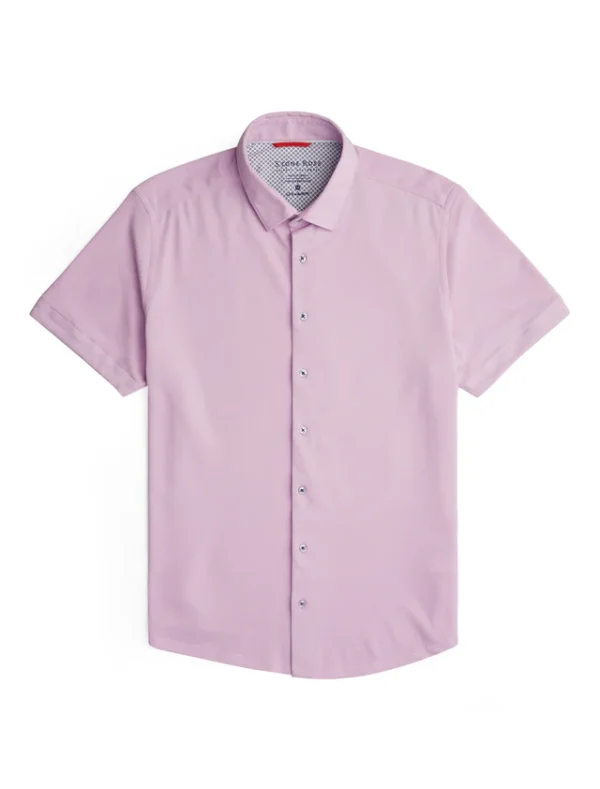 Stone Rose Short Sleeve Lavender Solid Twill Daisy Trim Signature Stag