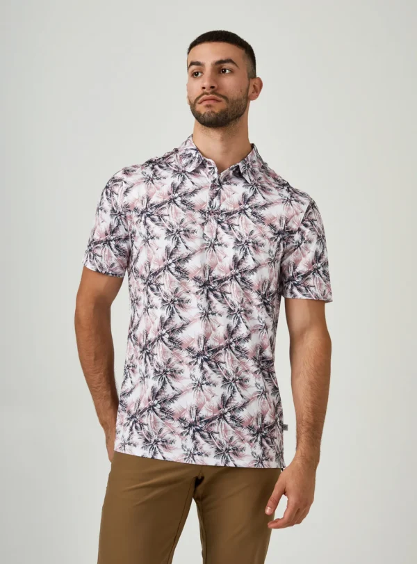 7Diamonds Nido Short Sleeve Polo Dusty Rose Palm Trees