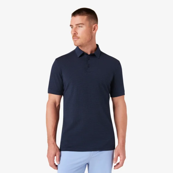 Mizzen + Main Short Sleeve Copa Polo Navy Solid Dress Shirts