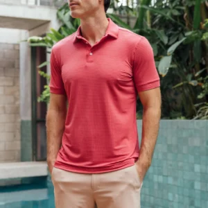 Mizzen + Main Short Sleeve Copa Polo Red Clay Solid Dress Shirts