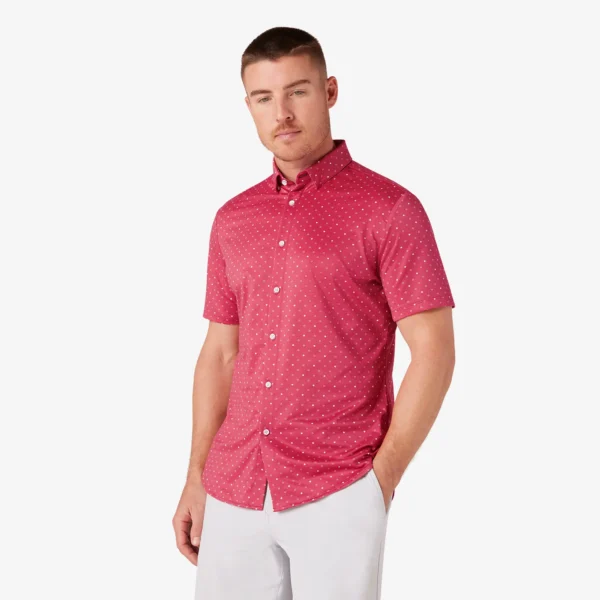 Mizzen + Main Short Sleeve Halyard No-Tuck Shirt Red Clay Dot