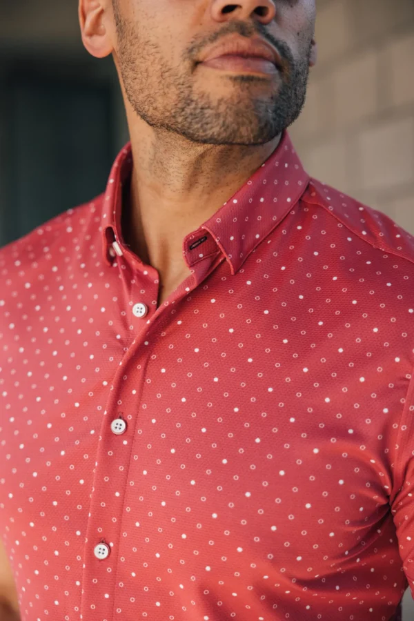 Mizzen + Main Short Sleeve Halyard No-Tuck Shirt Red Clay Dot Men Shirt