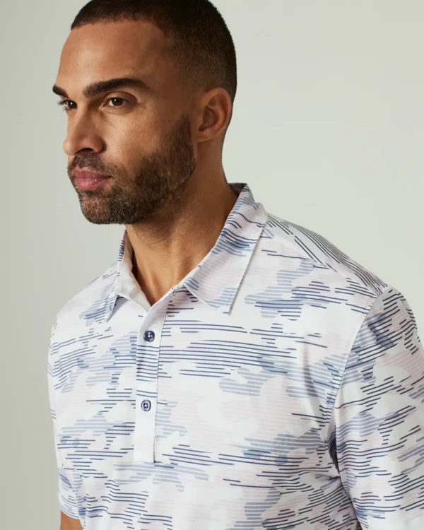 7Diamonds Marley Short Sleeve Polo White Blue Camo at Signature Stag