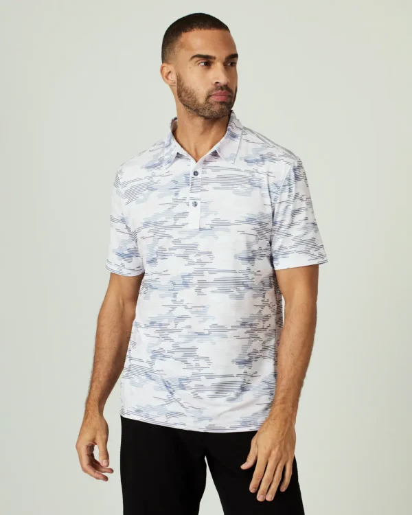 7Diamonds Marley Short Sleeve Polo White Blue Camo at Signature Stag Menswear